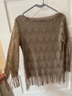 Chico's Metallic Taupe Openwork Top - Taupe
